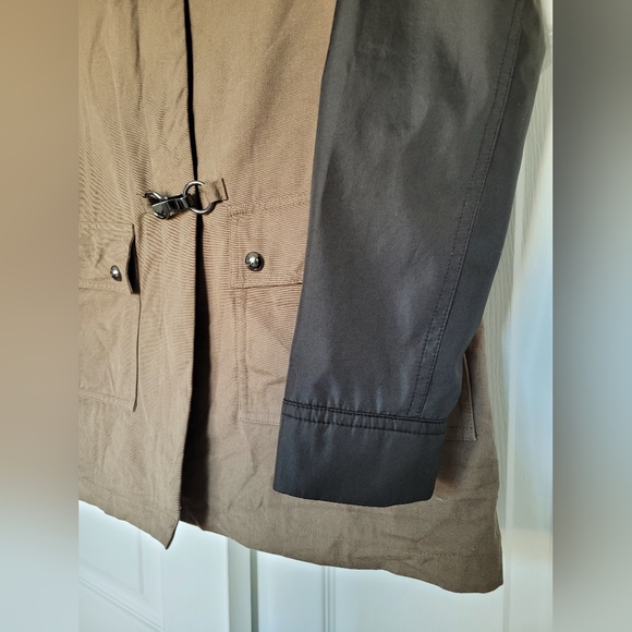 Queen Collection Women's Trench Jacket 100% Cotton Snap&Clasp Khaki/Black Medium - Picture 5 of 16